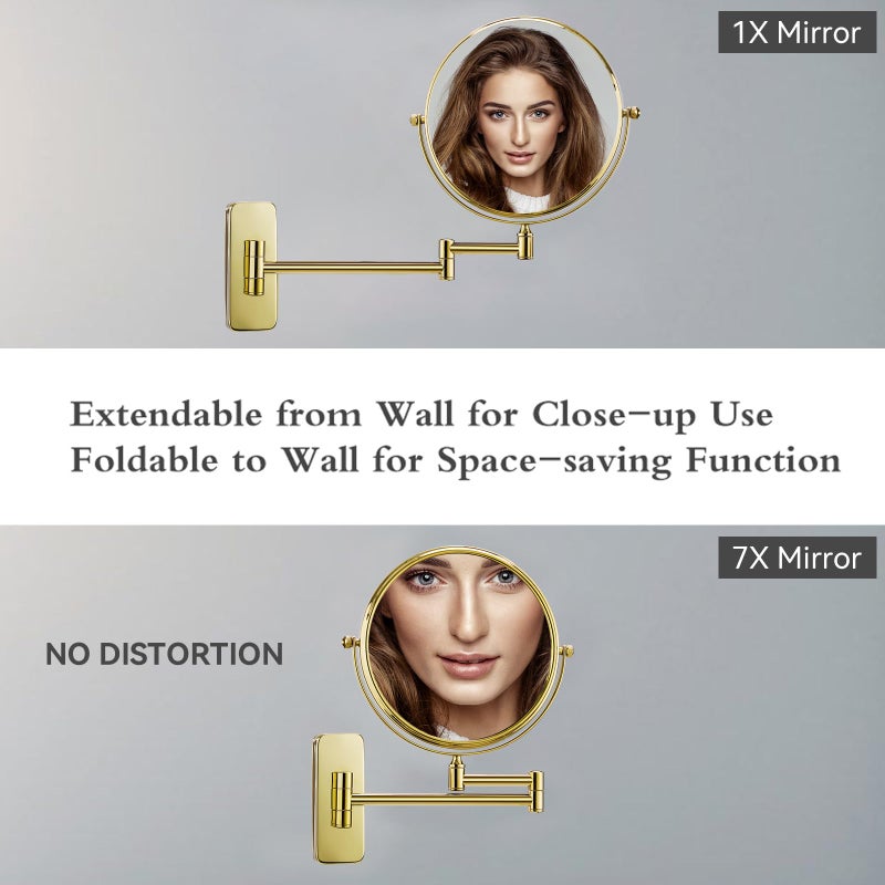 Nicesail Makeup Mirror, Wall Mounted 7X Magnifying Mirror Vanity Mirror for Bathroom, Extendable Swivel, Brass and 304 Stainless Steel Material for Hotel or Home, Gold Finish (8 Inch, 7X) - Image 5